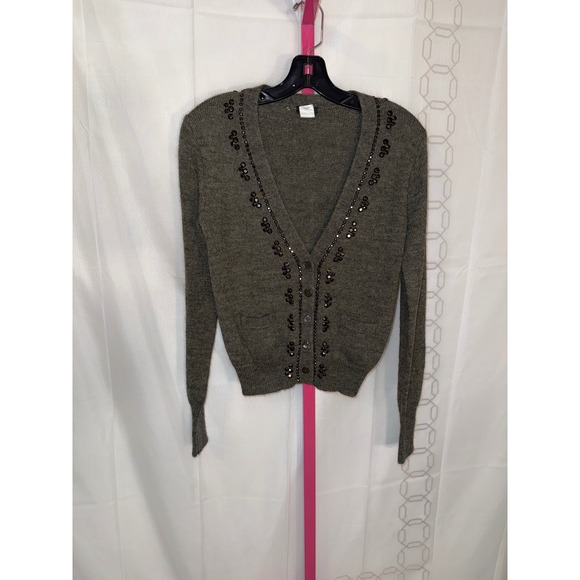 J. Crew Sweaters - J Crew Embellished Button Front Cardigan Sweater Olive Green Size Small